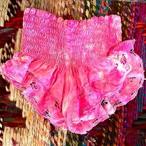Tiare Hawaii vintage ruched low cut lace detail embroidered beach shorts coverup
